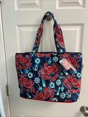 Navy, Red & Aqua Quilted Tote